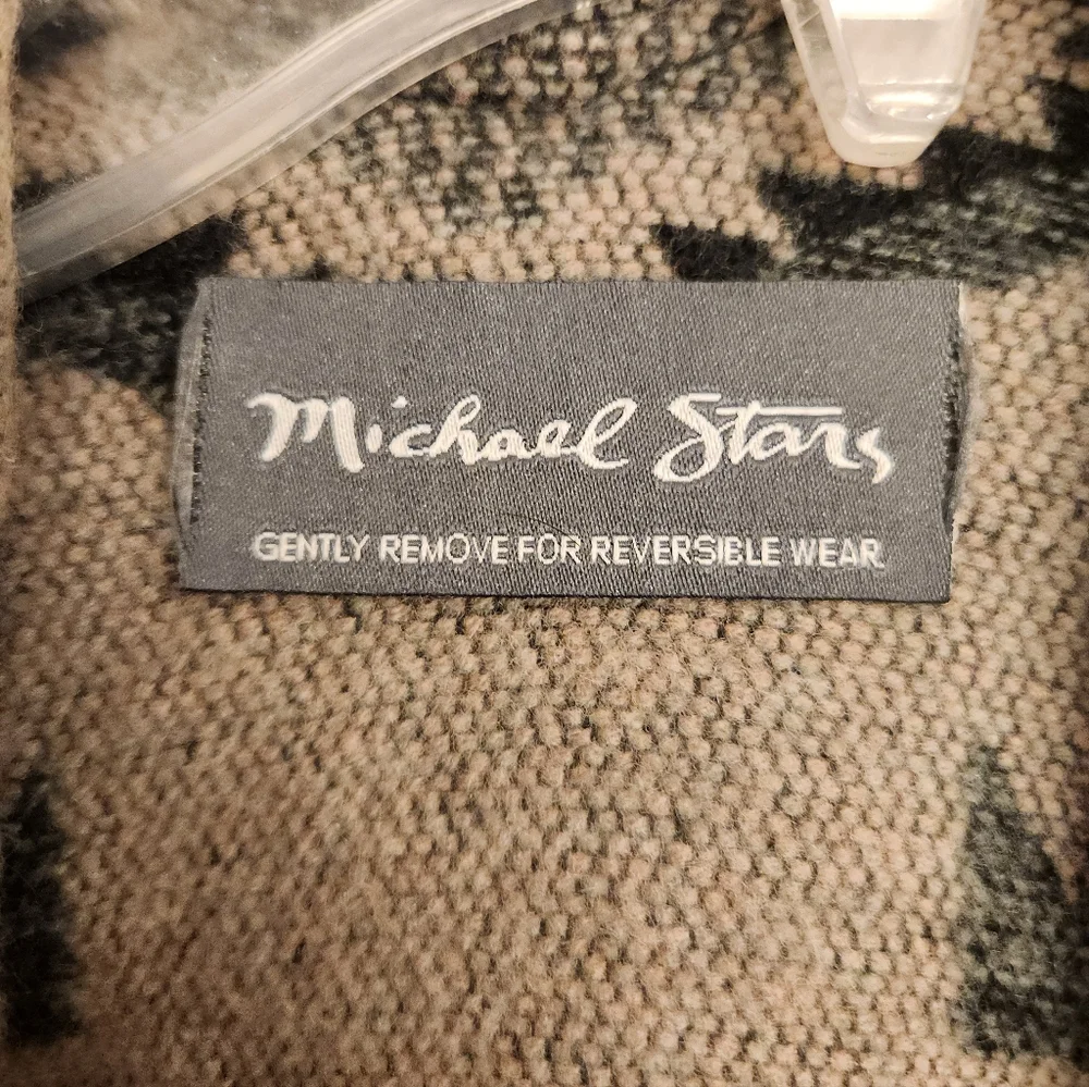 Michael Stars Cape One Size Hooded Open Poncho reversible Black brown aztec - Picture 4 of 9